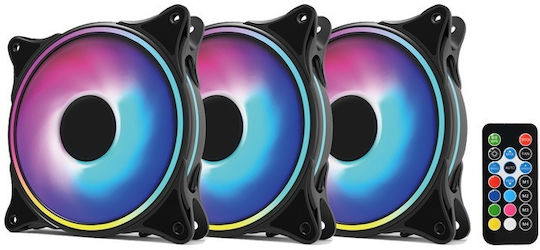 ProGaming 103497 Ventilator Pentru Carcasă 120mm (1800rpm / 62cfm) cu Iluminare ARGB și Conexiune 4-Pin PWM 3 Bucăți