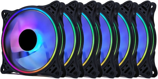 ProGaming 103486 Ventilator Pentru Carcasă 120mm (1650rpm / 58cfm) cu Iluminare ARGB și Conexiune 4-Pin PWM 6 Bucăți