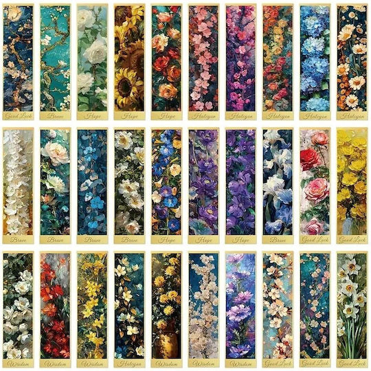 Set 30 Semne de Carte din Carton pentru Iubitorii de Cărți Design Pictură Florală Aurie 15 X