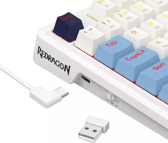 Redragon Antonium Pro Leopard Ασύρματο Gaming Μηχανικό Πληκτρολόγιο Tenkeyless με RGB φωτισμό (Αγγλικό US) Λευκό
