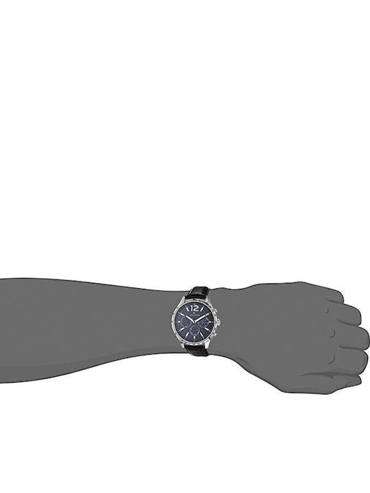 Tommy Hilfiger Gavin Ανδρικό Ρολόι 44mm Χρονογράφος Μπαταρίας με Μαύρο Δερμάτινο Λουράκι