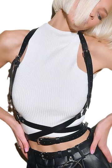Ham Punk Provocator pentru Piept Sexy din Piele Sintetică cu Accesorii Metalice