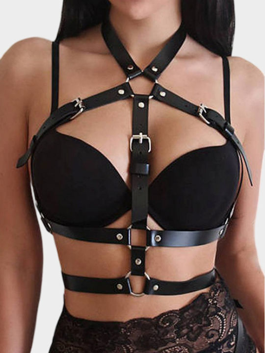 Provocative Chest Harness Accessory Erotic Punk-style Bra Sexy Made Faux Leather Rings