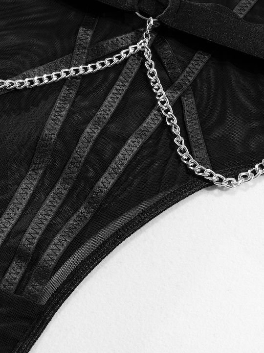 Sexy Intimate Erotic Lingerie Shaping Bodysuit Elastic Metal Chains Choker Trans Inserts