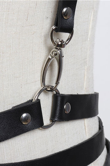 Ham Punk Provocator pentru Piept Sexy din Piele Sintetică cu Accesorii Metalice