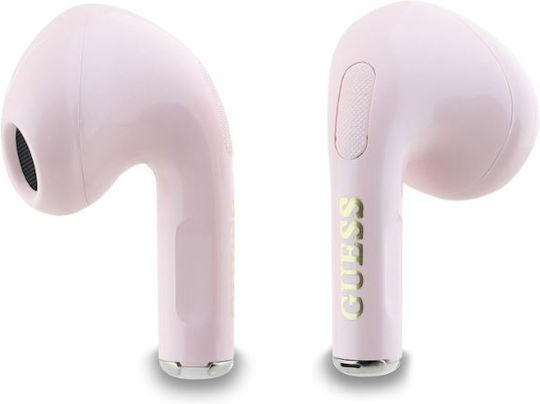 Guess Classic Logo Charm Earbud Bluetooth Handsfree Ακουστικά με Θήκη Φόρτισης Ροζ