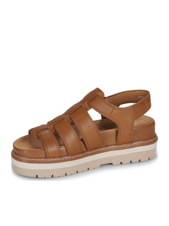 Orianna Twist Leder Flache Sandalen für Damen mit Riemen Flatforms in Braun Farbe