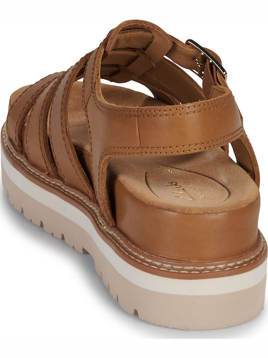 Orianna Twist Leder Flache Sandalen für Damen mit Riemen Flatforms in Braun Farbe