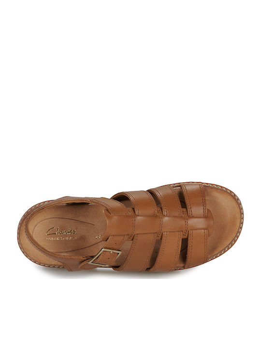 Orianna Twist Leder Flache Sandalen für Damen mit Riemen Flatforms in Braun Farbe