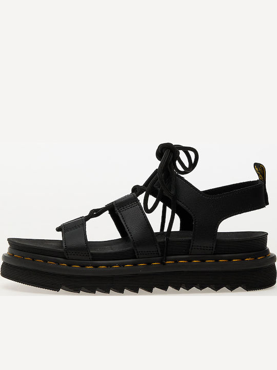 Nartilla Δερμάτινα Γυναικεία Σανδάλια Flatforms Μαύρα