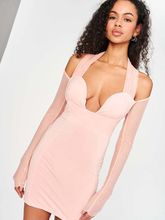 Mini Dress with Padding & See Through Pink