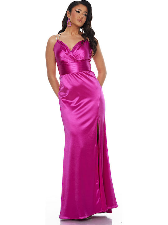 Summer Maxi Dress for Wedding Christening Satin Fuchsia