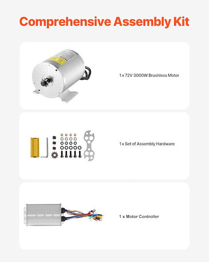 Vevor 72v 3000w Electric Brushless DC Motor Kit Upgraded Speed Controller