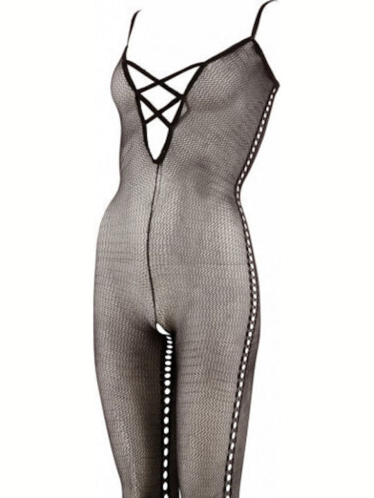 Mandy Mystery Catsuit Plasă Fără Chilot Bodystocking Sexy Cu Chilot Deschis Negru