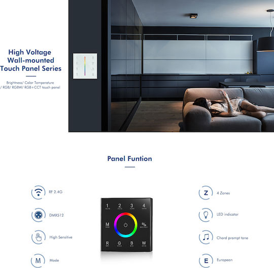 GloboStar Skydance Wall Mounted Dimmer Switch with LED Touch Frame