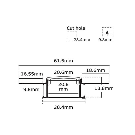 VK Lighting Σετ 2τμχ Χωνευτά Προφίλ Αλουμινίου Ταινιών LED 200εκ.