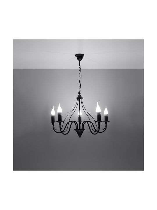 Sollux Minerwa 5 Kronleuchter 5xE14 Ø60cm mit Kerzen Schwarz SL.0218