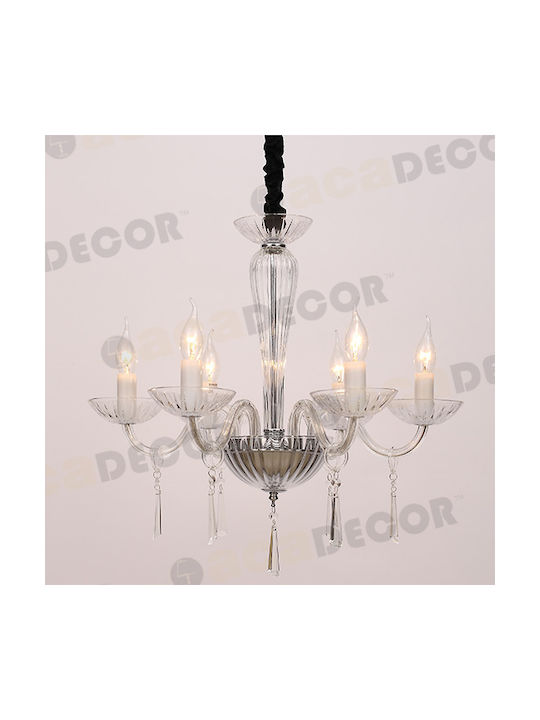 Aca Violet Chandelier 6xE14 Ø60cm with Candlesticks Transparent BLK80286PCC