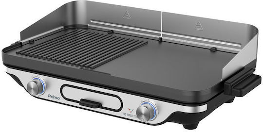 Primo PRBQ-40498 Tabletop Electric Grill Smooth and Ribbed Plate 2400W Inox with Adjustable Thermostat 41.8cmx37.3cmcm