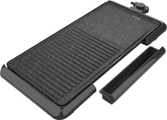 Muhler Tabletop Electric Grill Smooth and Ribbed Plate 2000W with Adjustable Thermostat 51cmx26.5cmcm