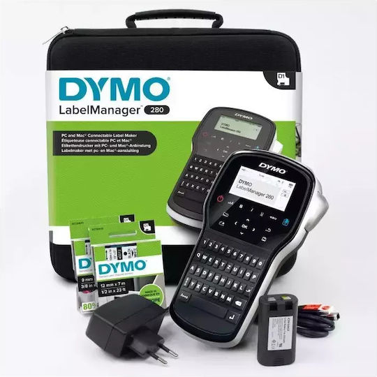 Dymo Labelmanager T 280 Qwerty Kitcase Ηλεκτρονικός Ετικετογράφος Χειρός σε Μαύρο Χρώμα