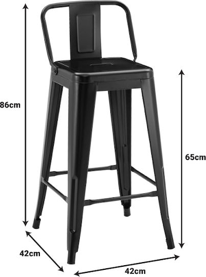 Stool Bar with Backrest Metallic Utopia Black Metal 42x42x86cm