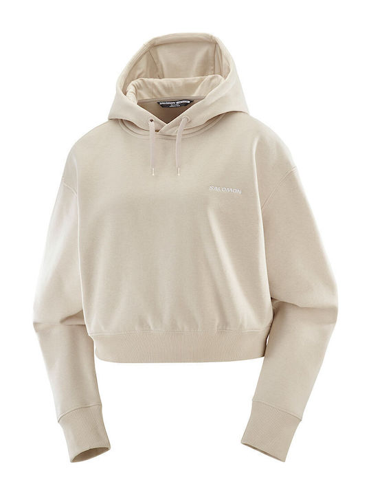 Gekürzt Damen Sweatshirt Kapuzen Beige