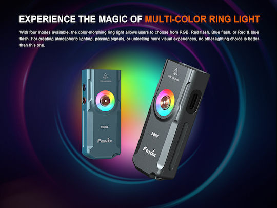 Fenix Rechargeable Keychain Flashlight LED UV IP66 with Maximum Brightness 700lm Gray E06R
