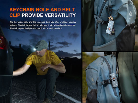 Fenix Rechargeable Keychain Flashlight LED UV IP66 with Maximum Brightness 700lm Gray E06R