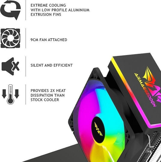 Armaggeddon Blizzard 1 Охладител за ЦПУ за Socket /A/M/4/A/M/5/1/2/0/0/1/1/5/x/1/7/0/0/ с RGB Осветление Черен