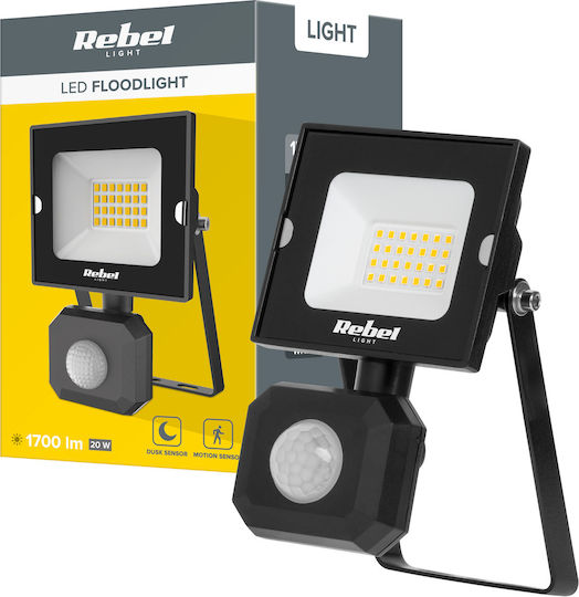 Rebel Waterproof LED Floodlight 20W Natural White 4000K with Motion Sensor IP44