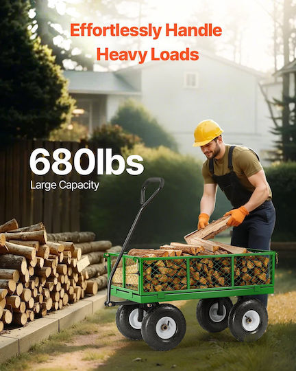 Garden Cart Metallic Four-wheel with Maximum Load Weight 308kg