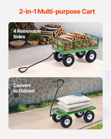 Garden Cart Metallic Four-wheel with Maximum Load Weight 308kg