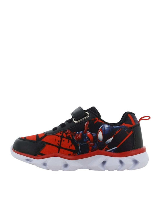 Παιδικά Sneakers Ανατομικά με Σκρατς & Φωτάκια Μαύρα