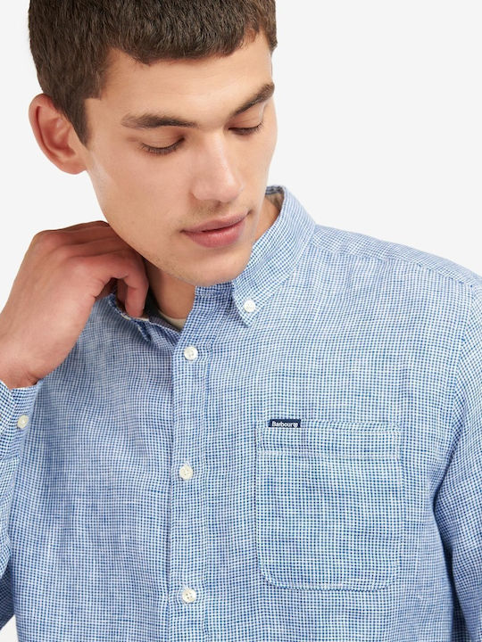Linton Long Sleeve Linen Checked Blue Shirt
