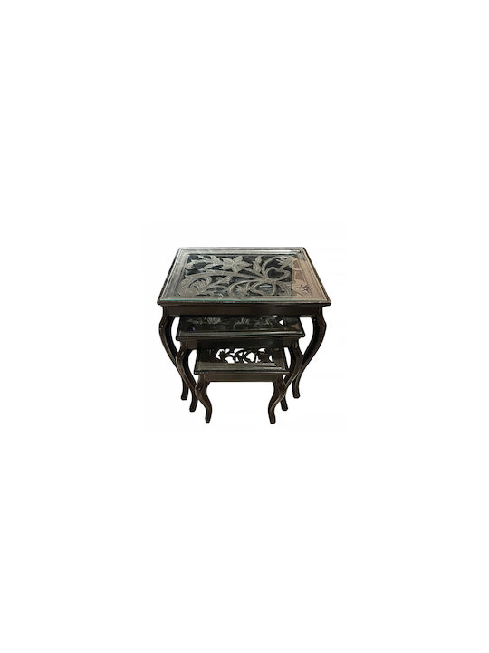 Set Zigon Rectangular Din Lemn Masiv Negru 3 Buc M42xL34xH42cm