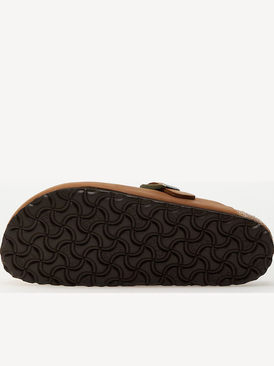Boston Oiled Leather Δερμάτινες Χειμερινές Ανδρικές Παντόφλες Μπεζ