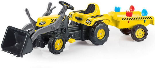 Tractor pentru copii De la picior la podea cu caruta si pedala Galben