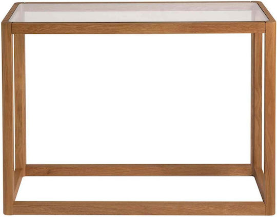 Console Table of Solid Wood & Glass Oak Wood Glass L100xW32xH75cm