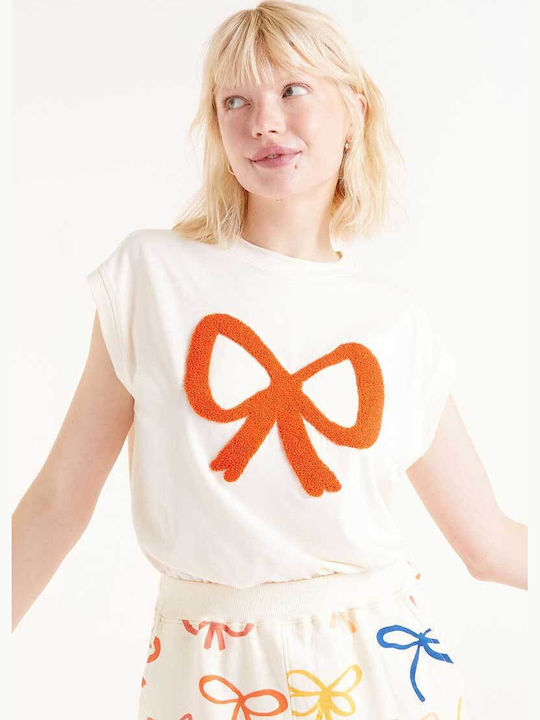 Damen Sommer Bluse Baumwolle Kurzärmelig Off White