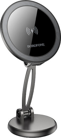 Borofone Car Mobile Mount with Adjustable Hooks and Wireless Charging Black