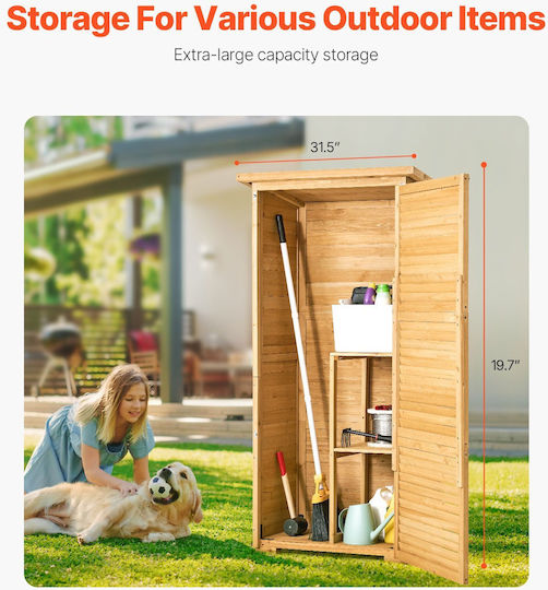 Vevor Magazin de Depozitare din Lemn pentru Exterior, Impermeabil, pentru Unelte de Grădină, 80x162 cm