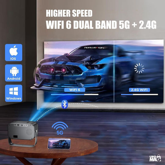 Linomag Mini Projektor LCD HD LED-Lampe mit Wi-Fi und Eingebauten Lautsprechern Gray