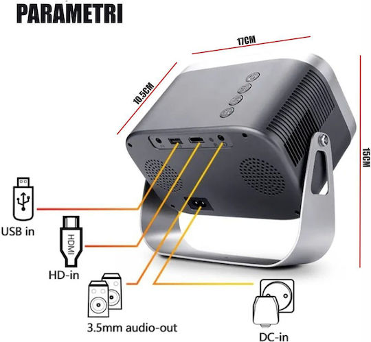 Linomag Mini Projektor LCD HD LED-Lampe mit Wi-Fi und Eingebauten Lautsprechern Gray