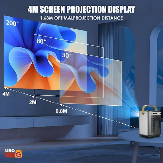 Linomag Мини Проектор DLP HD с Wi-Fi и вградени високоговорители Сив