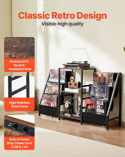 Vevor 3-Tier Metal Vinyl Record Stand Holds Up to 280 Albums Black
