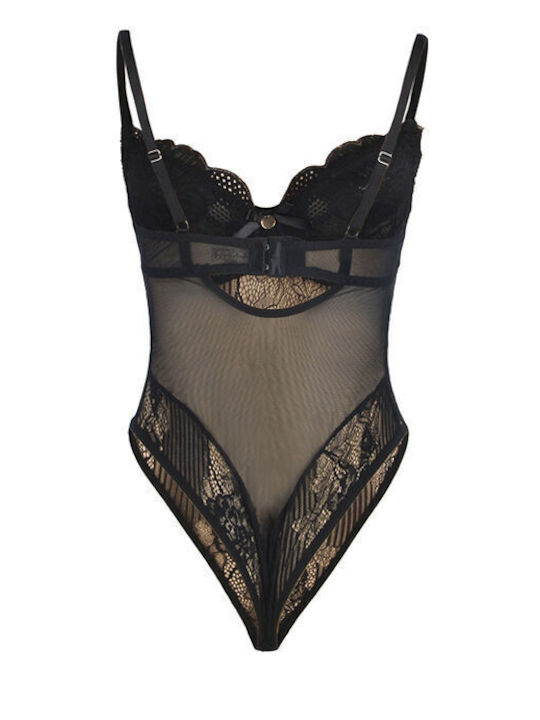 Subblime Plus Size Sexy Κορμάκι με Δαντέλα Μαύρο