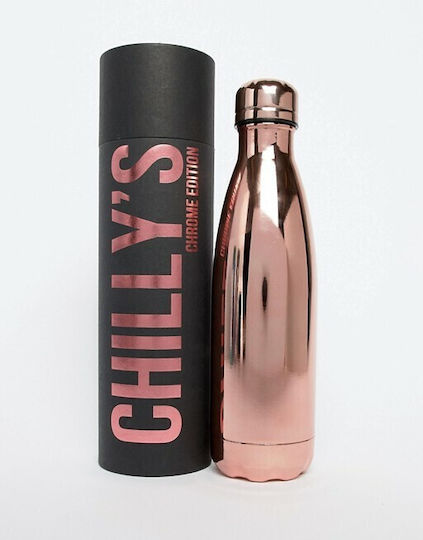 Chilly's Chrome Bottle Thermos Stainless Steel BPA Free 500ml Rose Gold