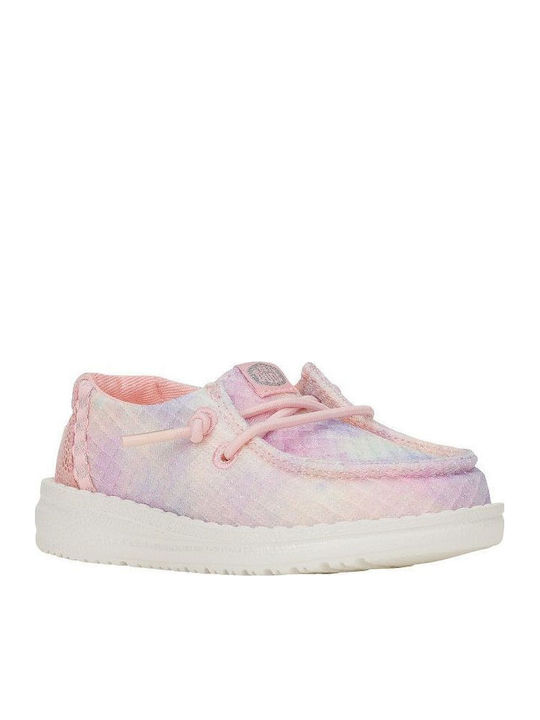 Pantofi copii din material textil cu șireturi Roz