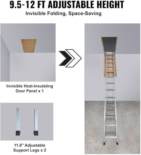 Attic Ladder 12 Steps Aluminum Wood Max 160 Kg Hydraulic Damping Arm